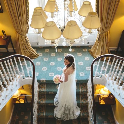 Bride on Stairwell Longueville House